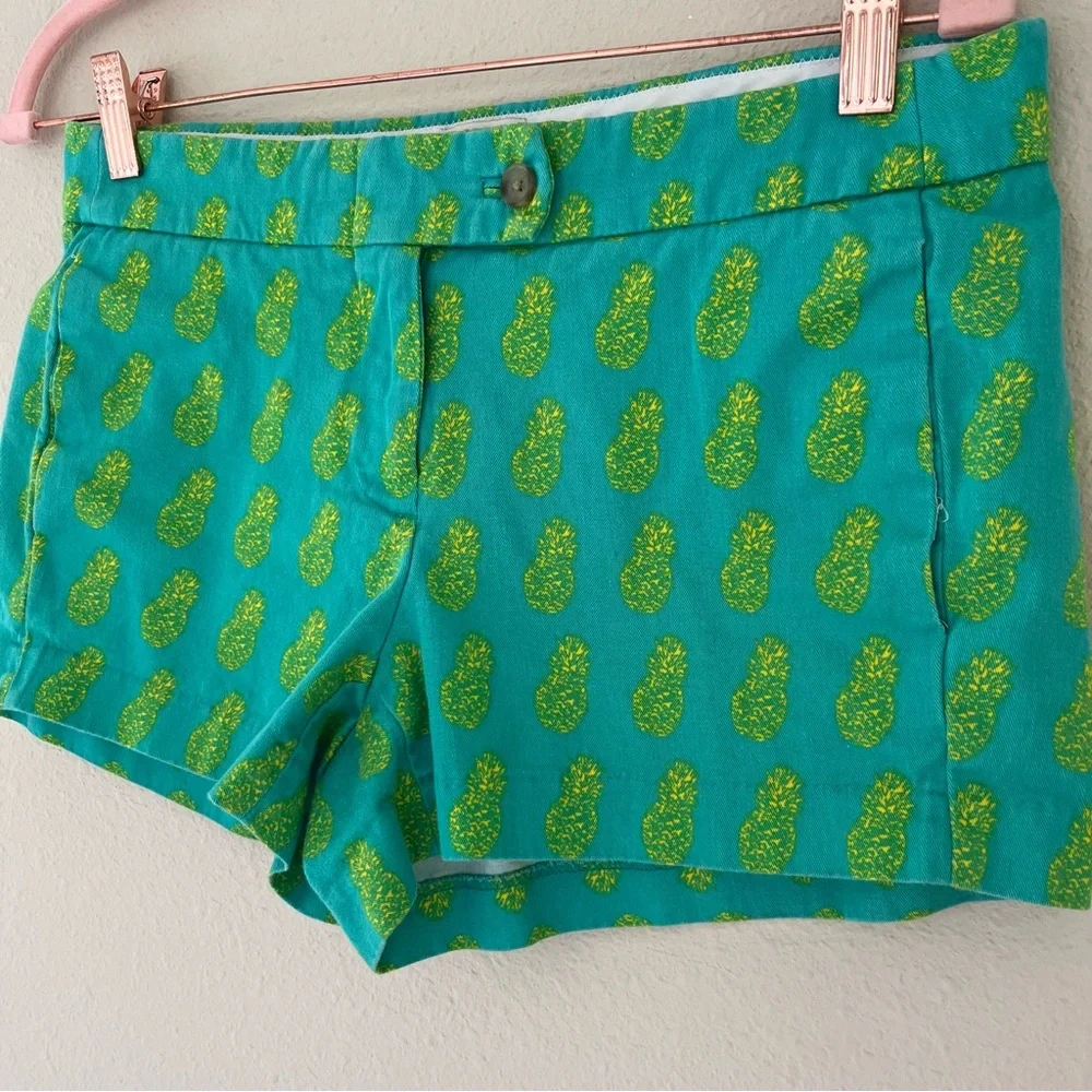 J. Crew Chino Shorts‎ XS 2 Micro Pineapple Green Vacation Resort Beach Tropical